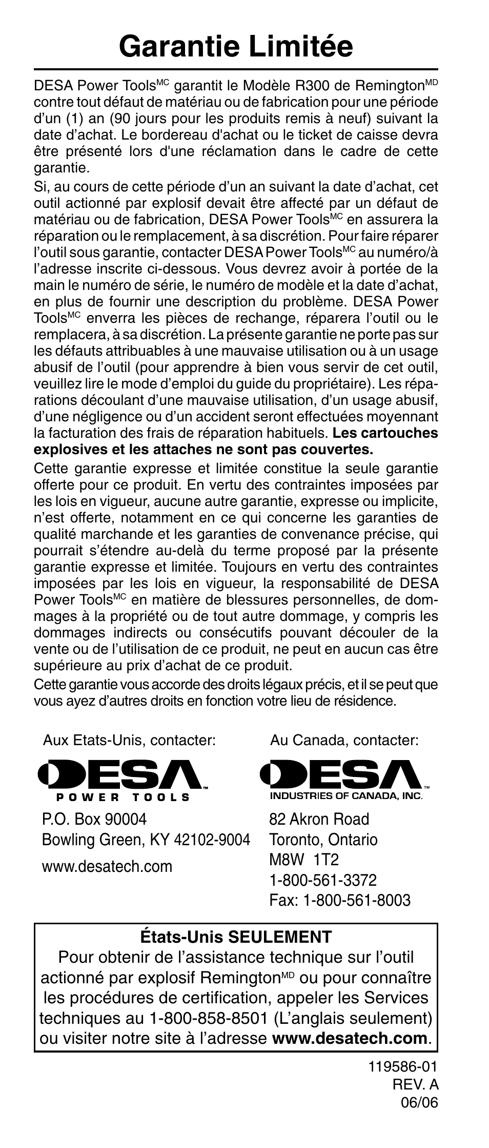 Garantie limitée | Remington r300 User Manual | Page 72 / 72