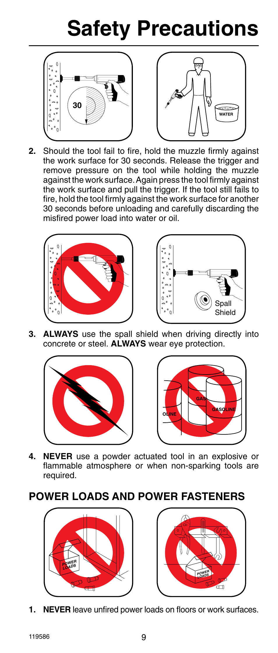 Safety precautions, Power loads and power fasteners | Remington r300 User Manual | Page 9 / 72