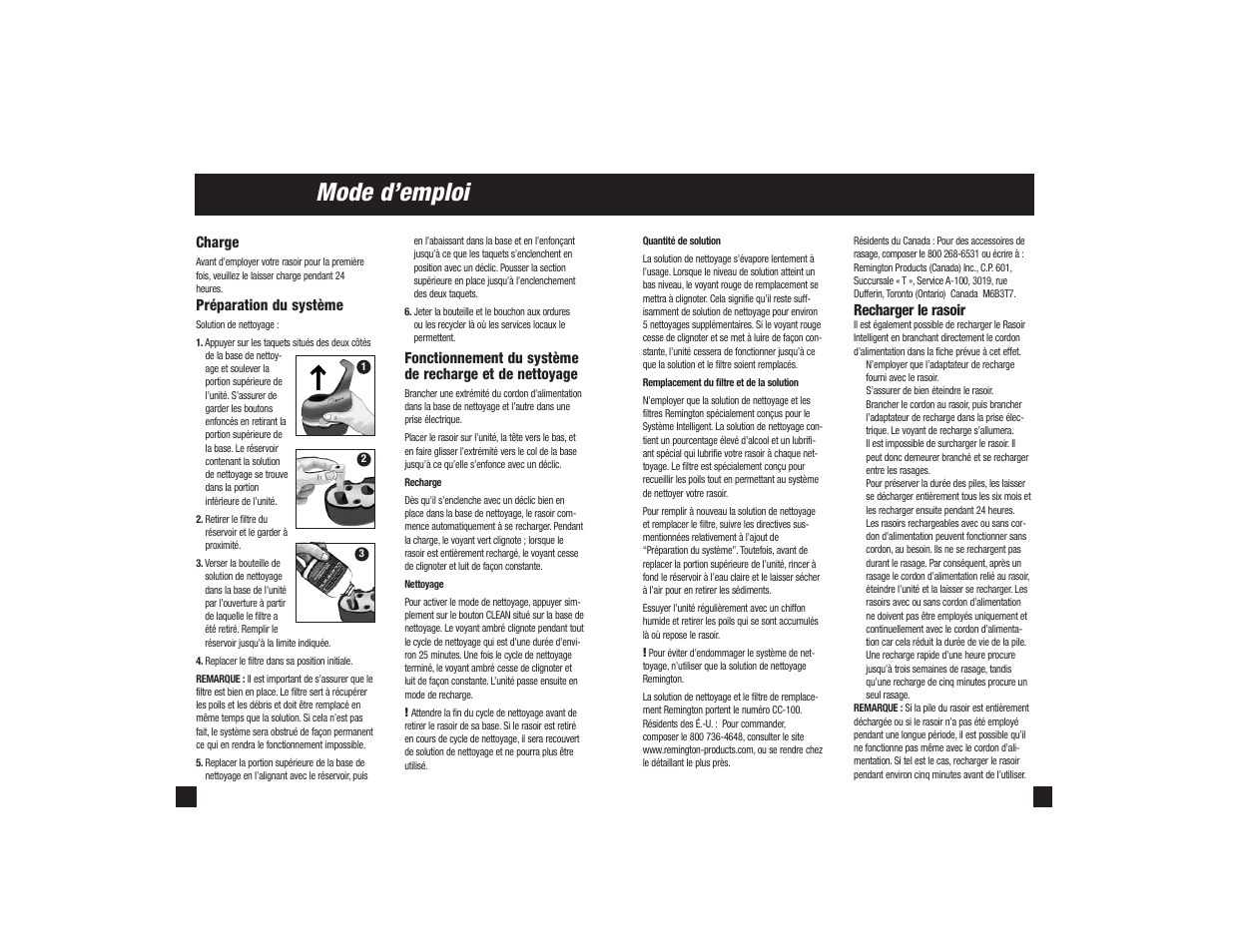 Mode d’emploi, Charge, Préparation du système | Recharger le rasoir | Remington R-9500 User Manual | Page 21 / 25