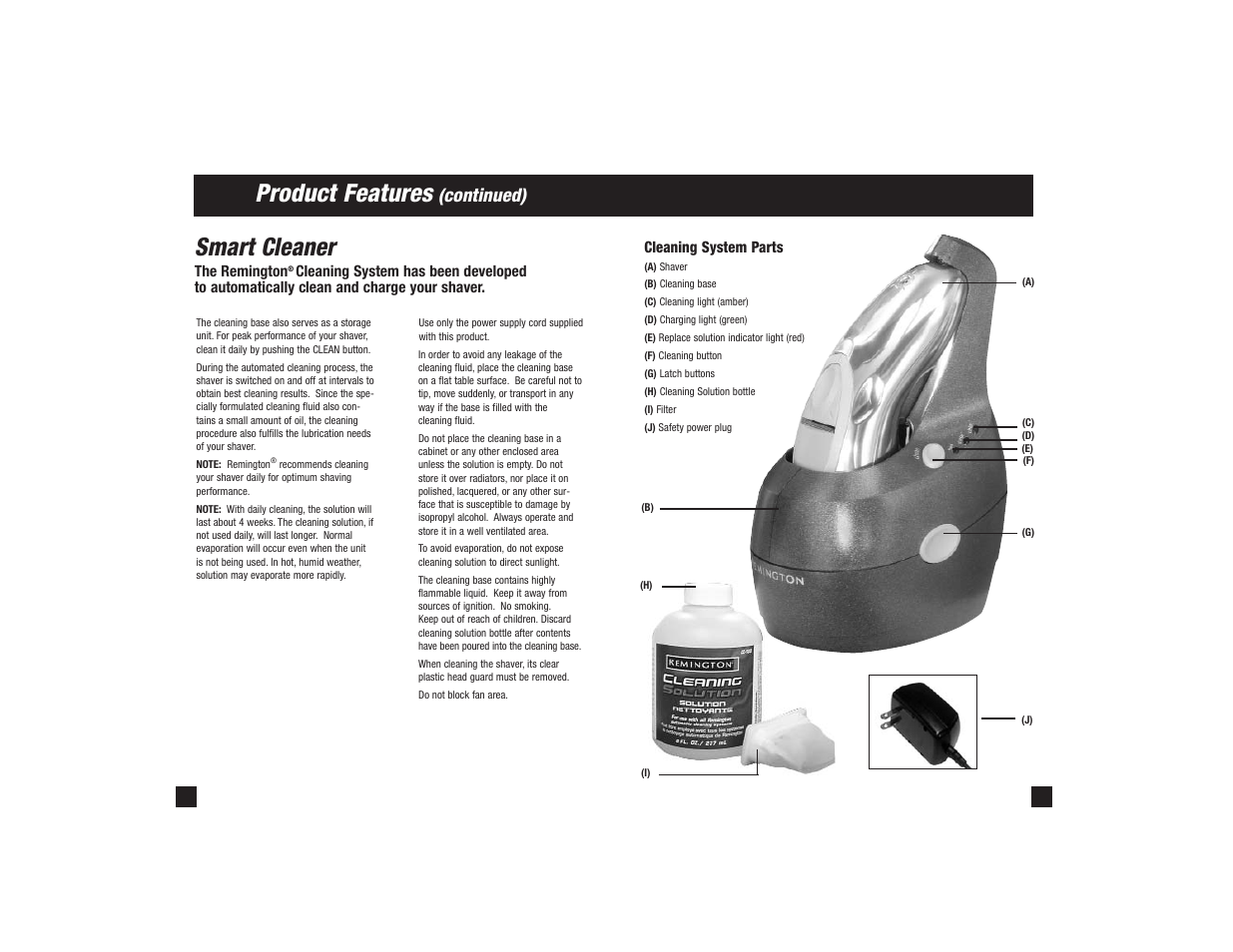 Product features, Smart cleaner, Continued) | Remington R-9500 User Manual | Page 4 / 25