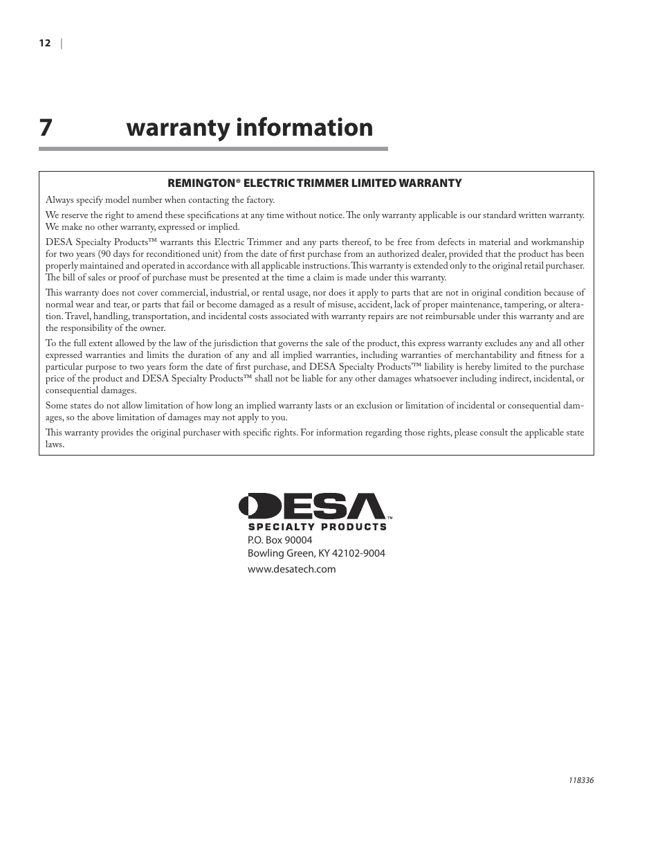 7warranty information | Remington ST3010A User Manual | Page 16 / 52