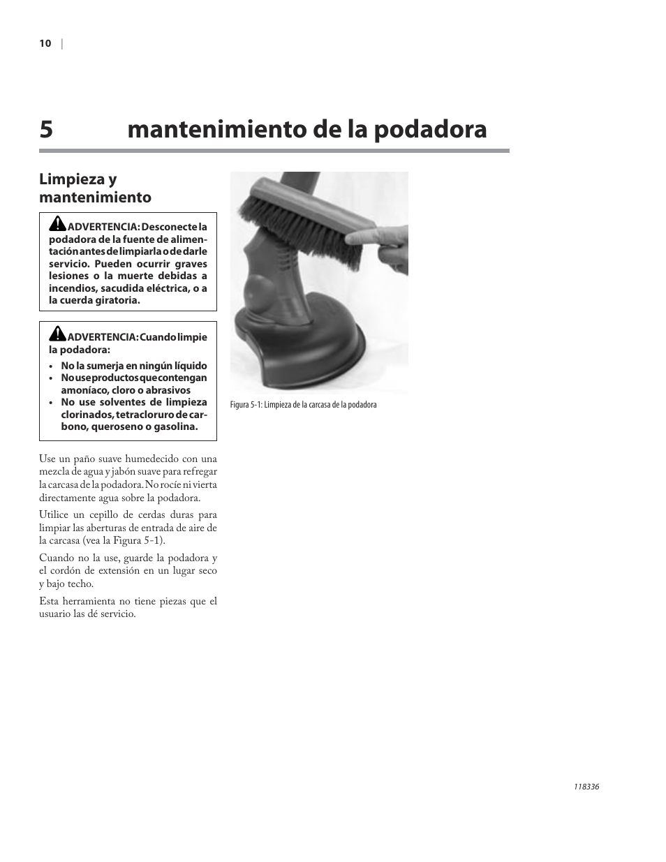 5mantenimiento de la podadora, Limpieza y mantenimiento | Remington ST3010A User Manual | Page 32 / 52