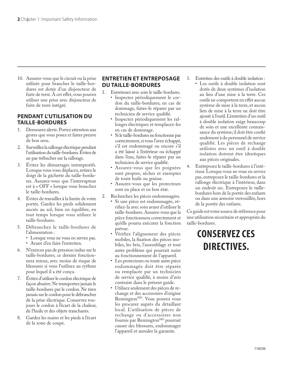 Conservez ces directives | Remington ST3010A User Manual | Page 40 / 52