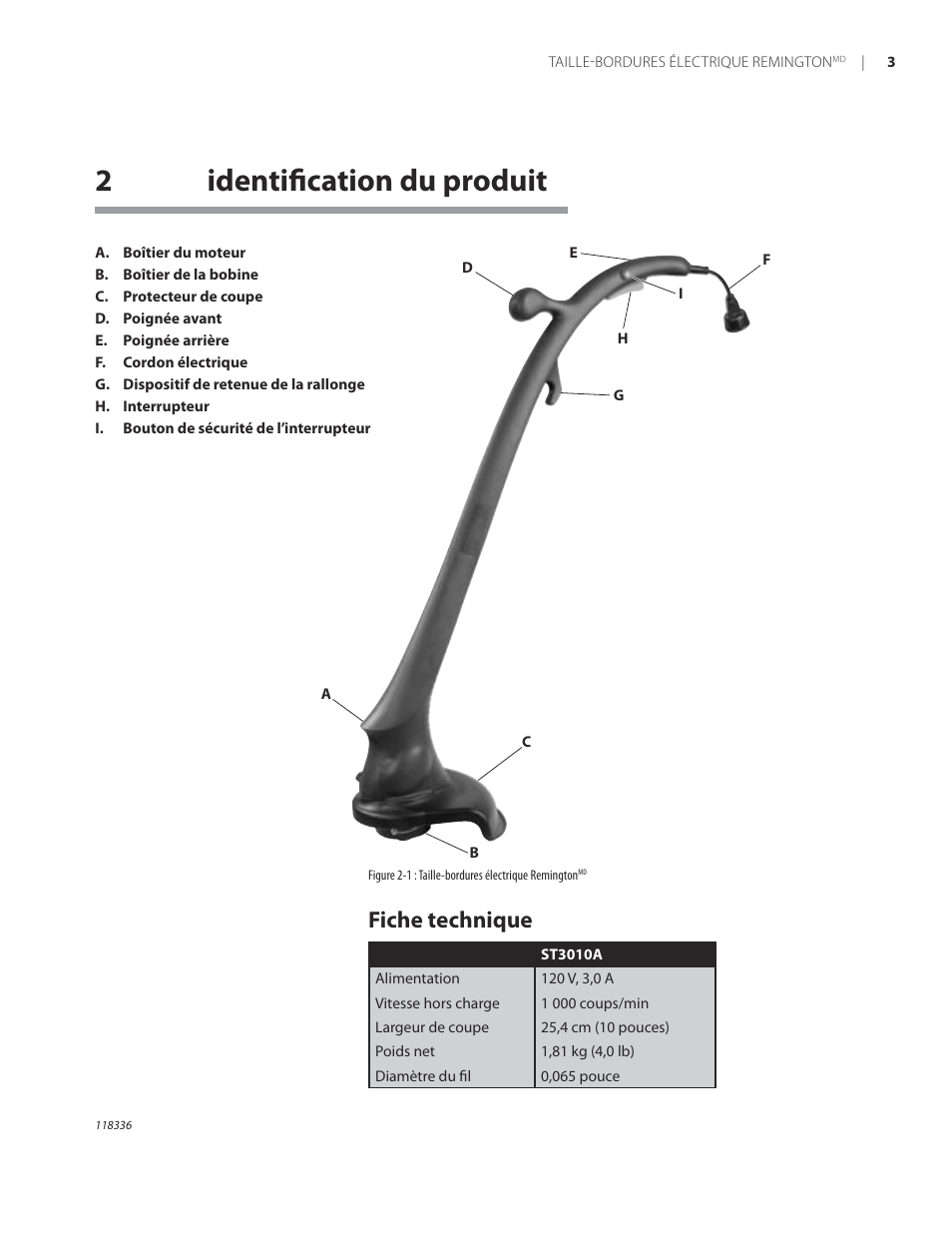 2identiﬁcation du produit, Fiche technique | Remington ST3010A User Manual | Page 41 / 52