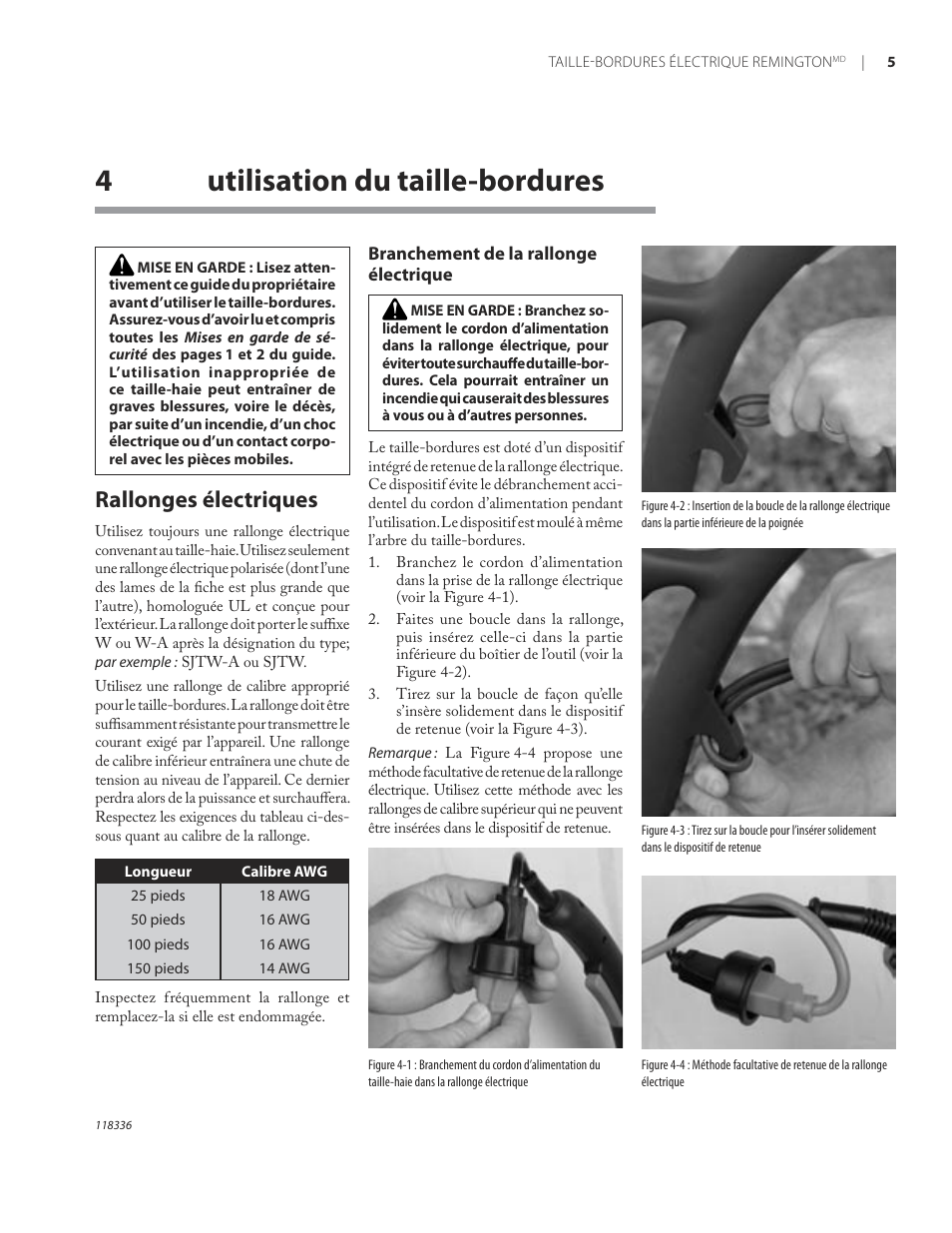 4utilisation du taille-bordures, Rallonges électriques | Remington ST3010A User Manual | Page 43 / 52
