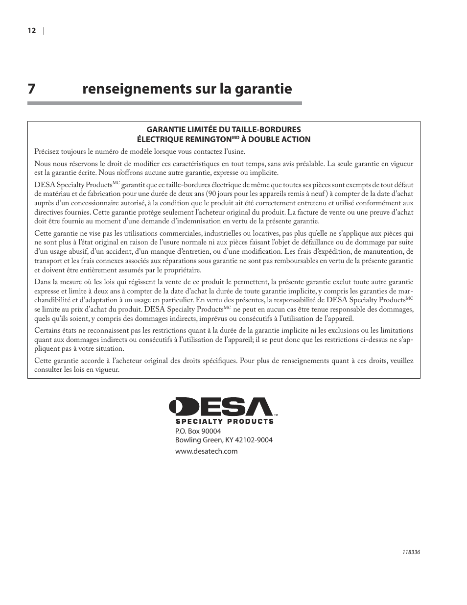 7renseignements sur la garantie | Remington ST3010A User Manual | Page 50 / 52