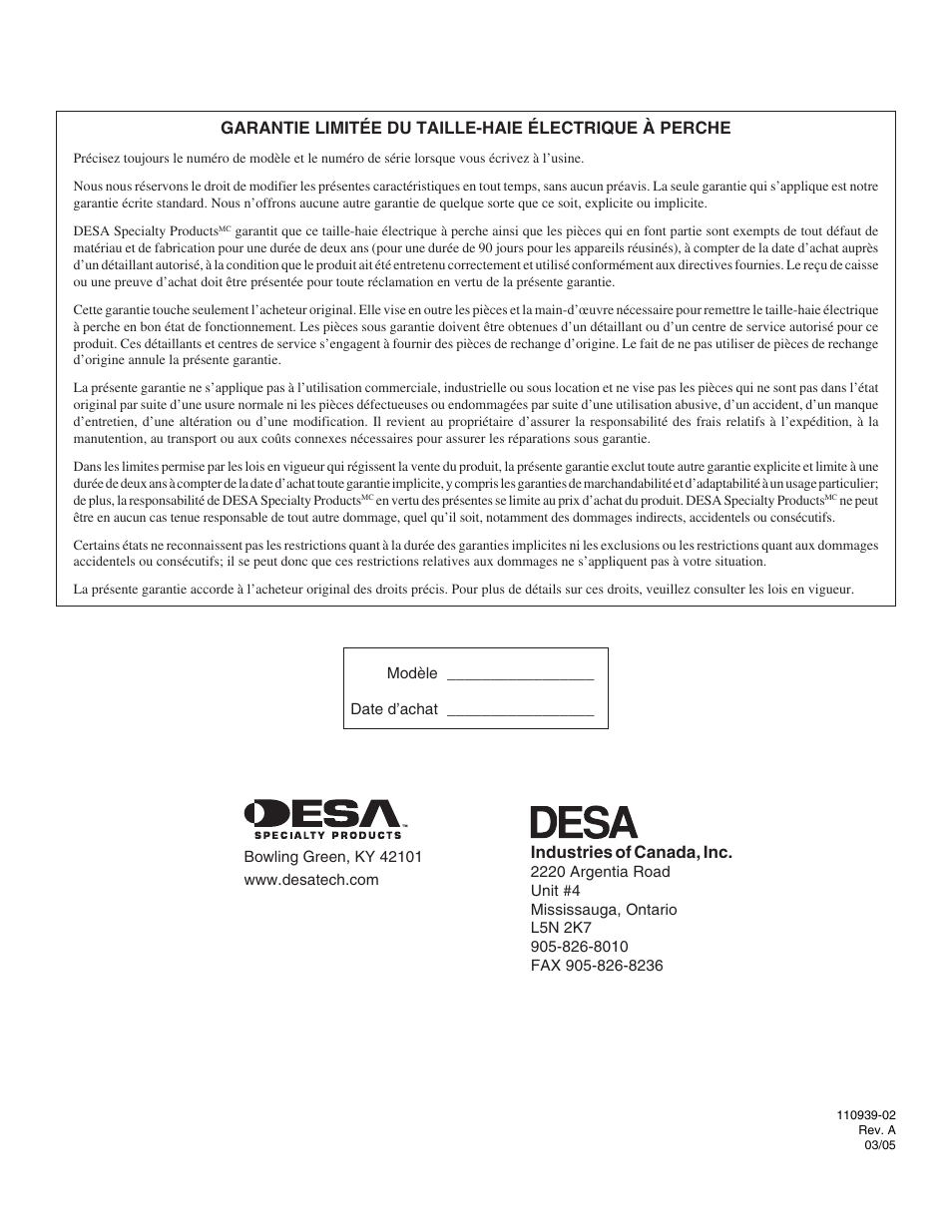 Industries of canada, inc | Remington Hedge Wizard 110946-01 User Manual | Page 44 / 44