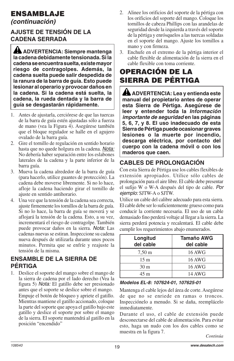 Operación de la sierra de pértiga, Ensamblaje, Continuación) | Remington 106821 User Manual | Page 19 / 28