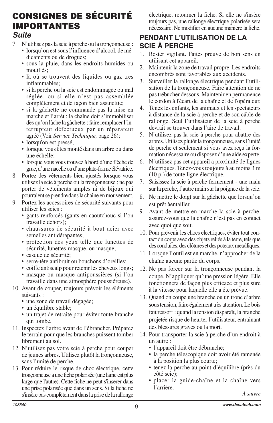 Consignes de sécurité importantes, Suite | Remington 106821 User Manual | Page 9 / 28