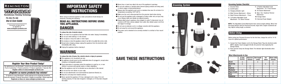 Remington PG-360 User Manual | 2 pages