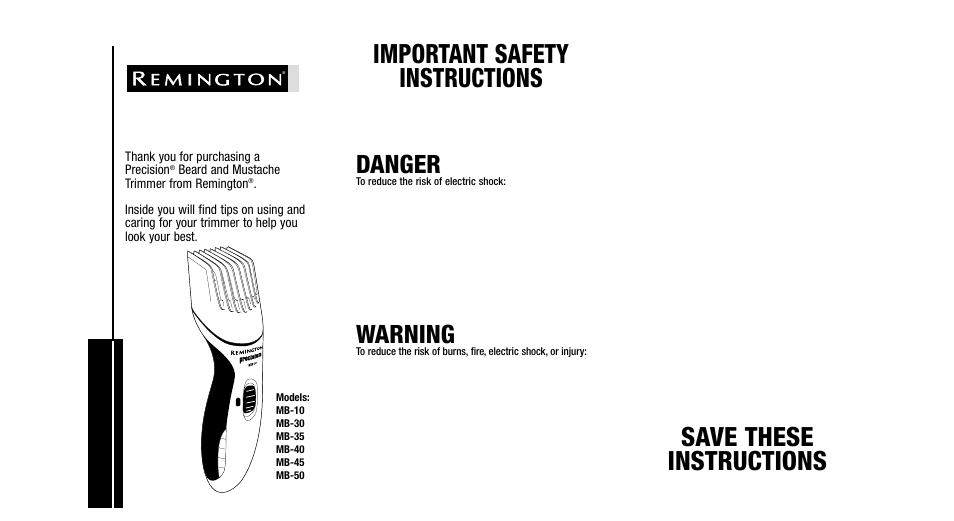 Remington Precision Beard & Mustache Trimmer User Manual | 18 pages