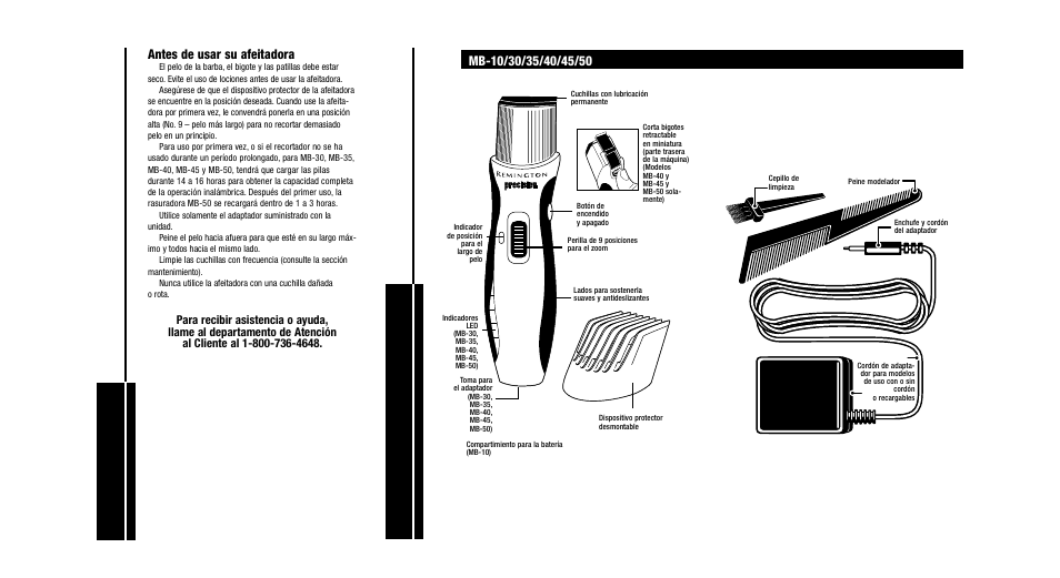 Su nueva afeitadora, Caracter ísticas del pr oducto | Remington Precision Beard & Mustache Trimmer User Manual | Page 14 / 18