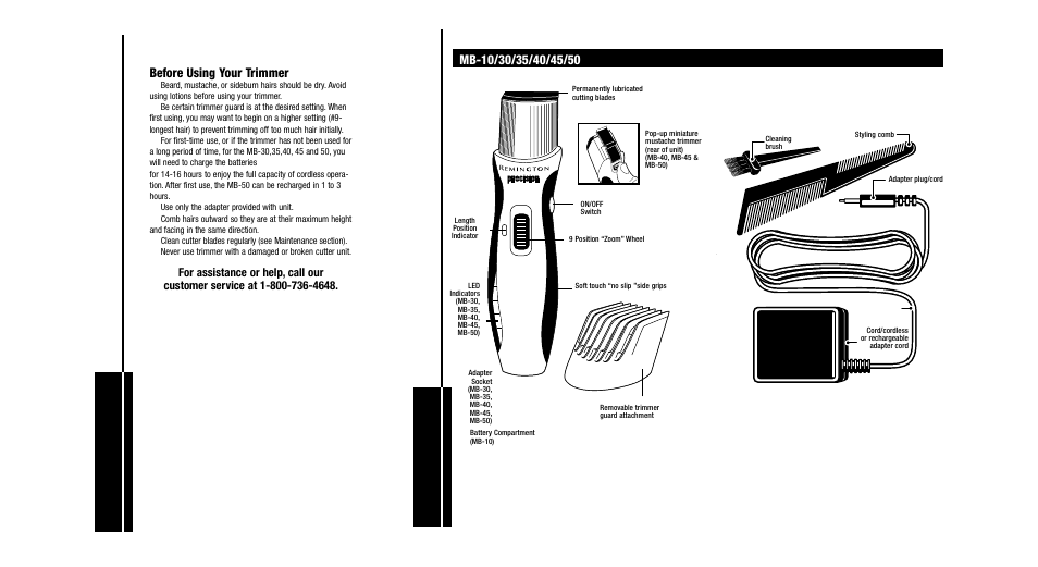 Your new t rimmer, Pr oduct featur es | Remington Precision Beard & Mustache Trimmer User Manual | Page 2 / 18