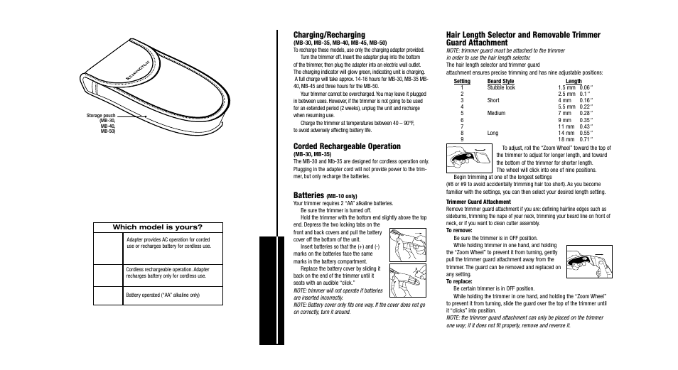 Operating y our t rimmer | Remington Precision Beard & Mustache Trimmer User Manual | Page 3 / 18