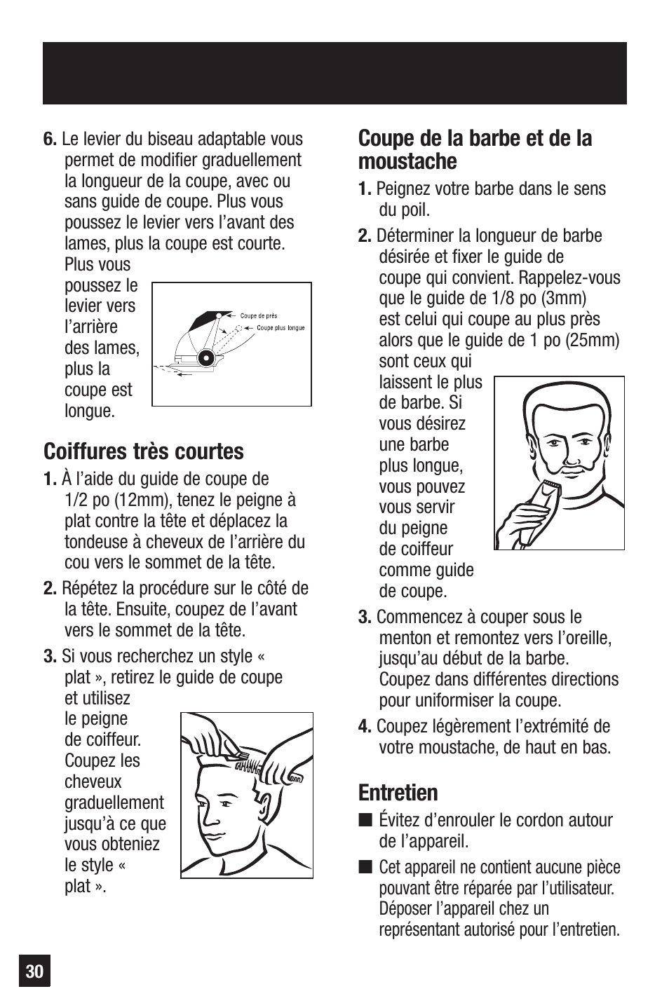 Coupe de la barbe et de la moustache, Entretien, Coiffures très courtes | Remington HC-921 User Manual | Page 30 / 32