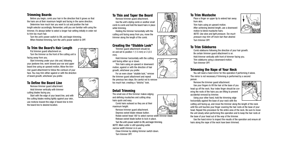 Trimming beards, Creating the “stubble look, Detail trimming | Trimming the nape of your neck | Remington MB-70 User Manual | Page 4 / 18