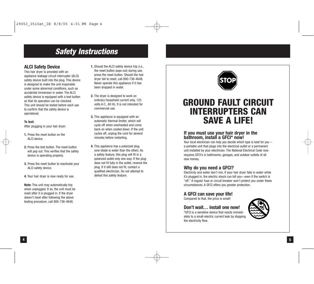 Ground fault circuit interrupters can save a life, Safety instructions | Remington D-3510at User Manual | Page 3 / 7