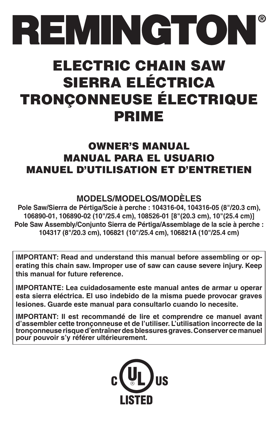 Remington 104316-04 User Manual | 52 pages