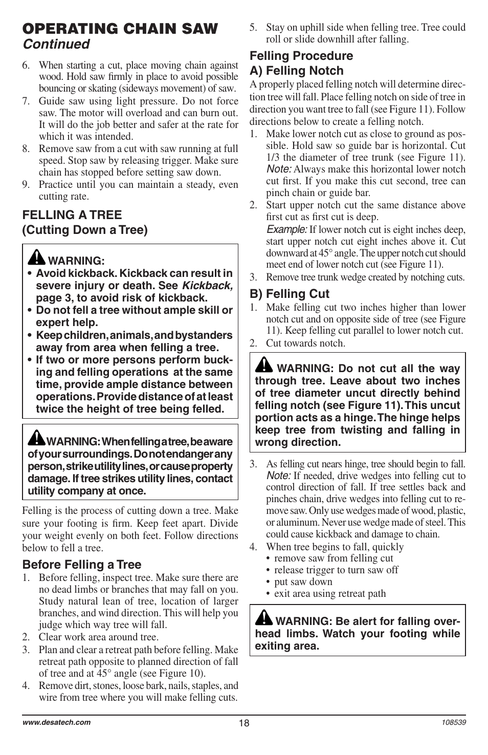 Operating chain saw, Continued | Remington 104316-04 User Manual | Page 18 / 52