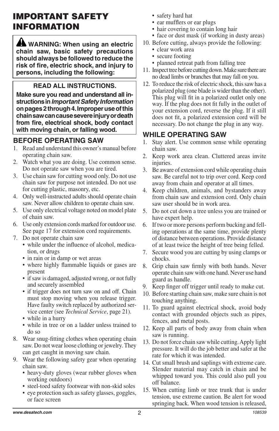 Important safety information | Remington 104316-04 User Manual | Page 2 / 52