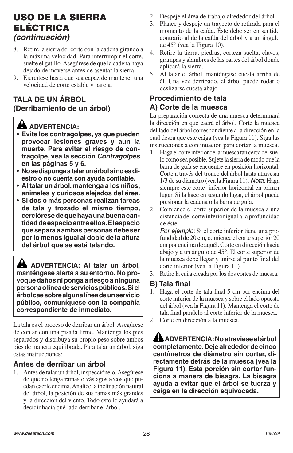 Uso de la sierra eléctrica, Continuación) | Remington 104316-04 User Manual | Page 28 / 52