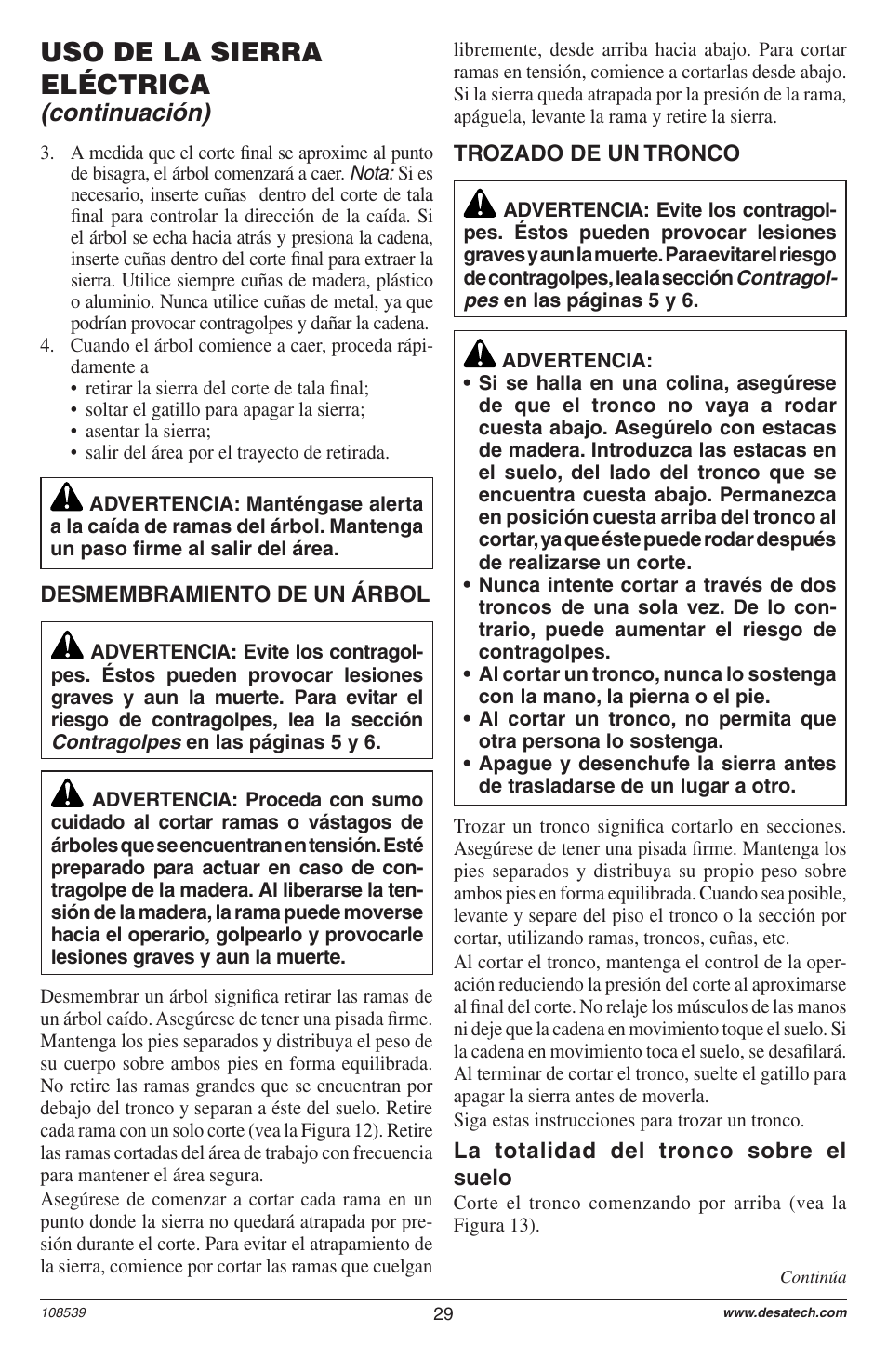 Uso de la sierra eléctrica, Continuación) | Remington 104316-04 User Manual | Page 29 / 52