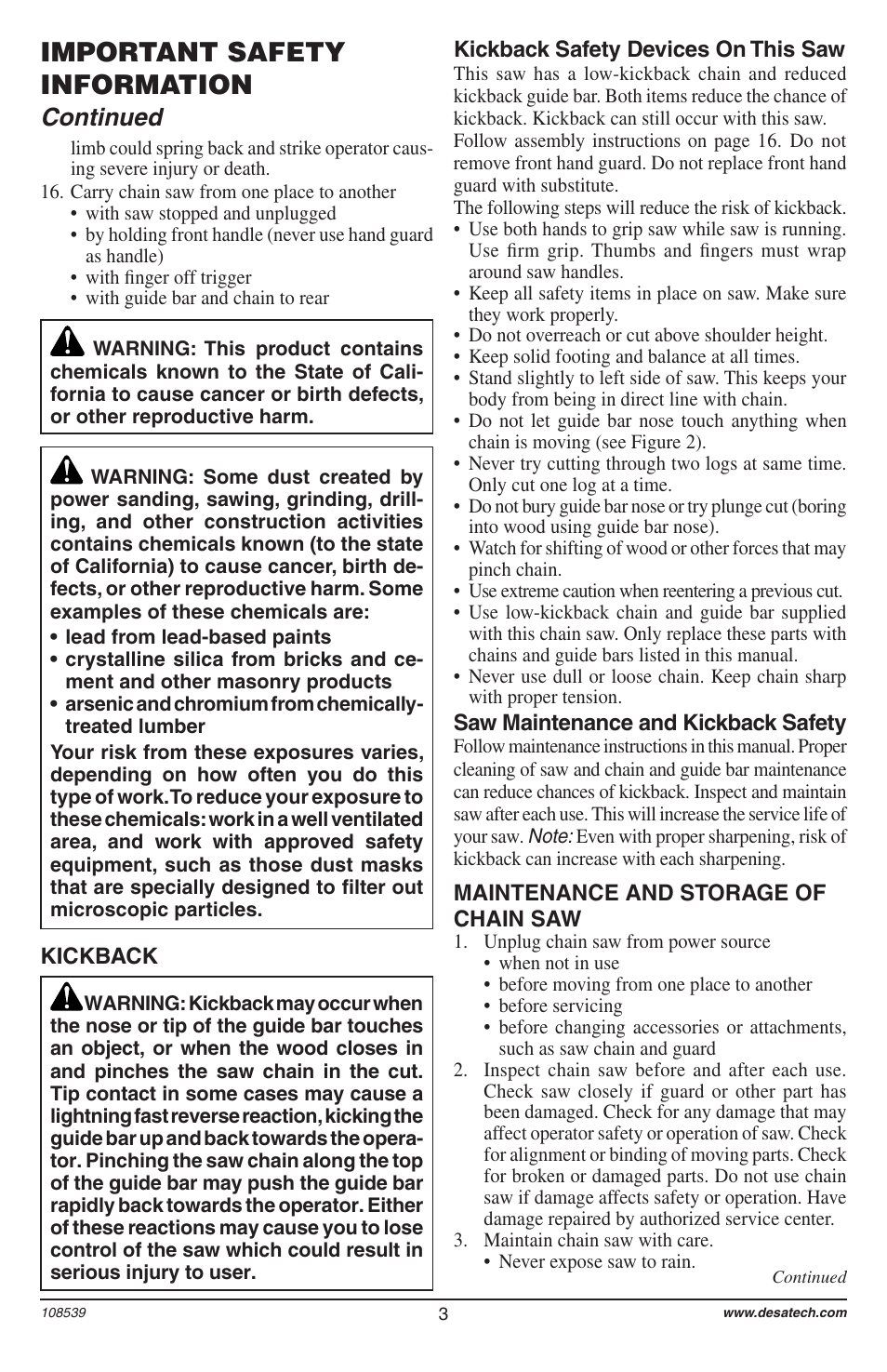 Important safety information, Continued | Remington 104316-04 User Manual | Page 3 / 52