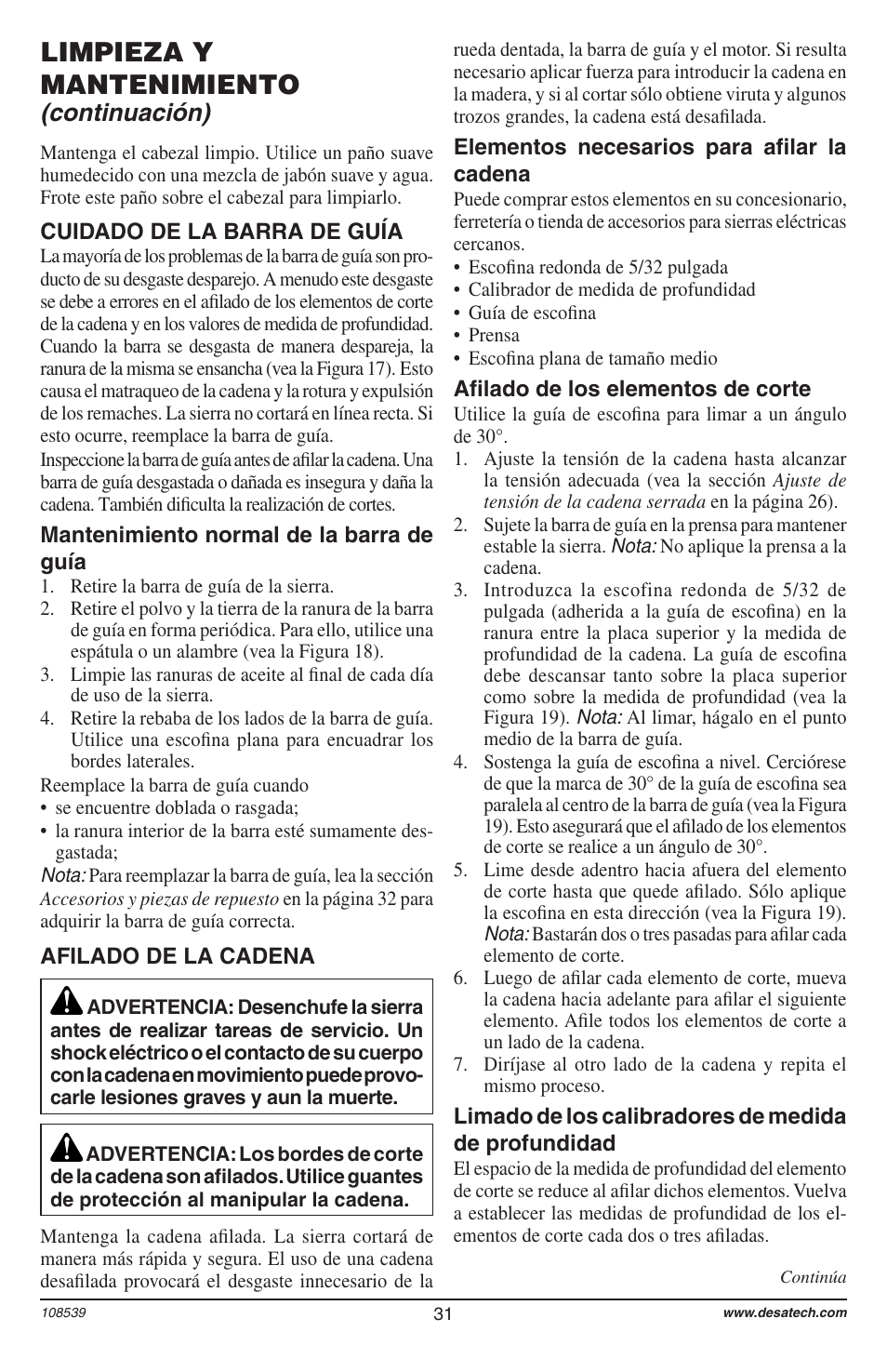 Limpieza y mantenimiento, Continuación) | Remington 104316-04 User Manual | Page 31 / 52