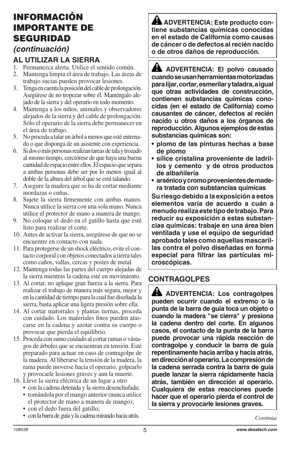 Información importante de seguridad, Continuación) | Remington 104316-04 User Manual | Page 5 / 52