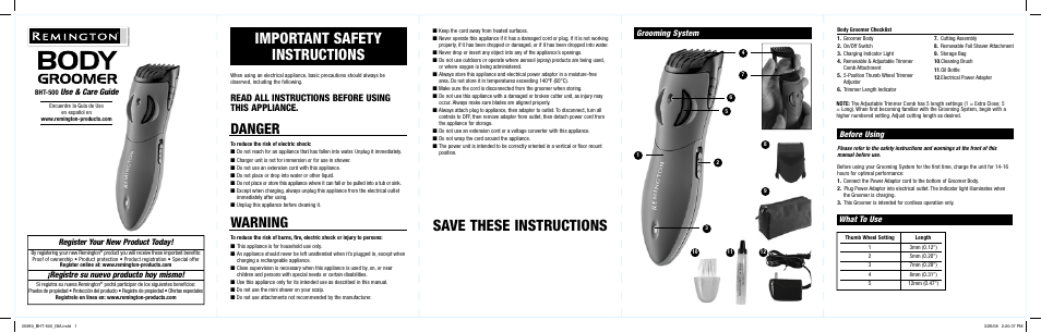 Remington BHT-500 User Manual | 2 pages