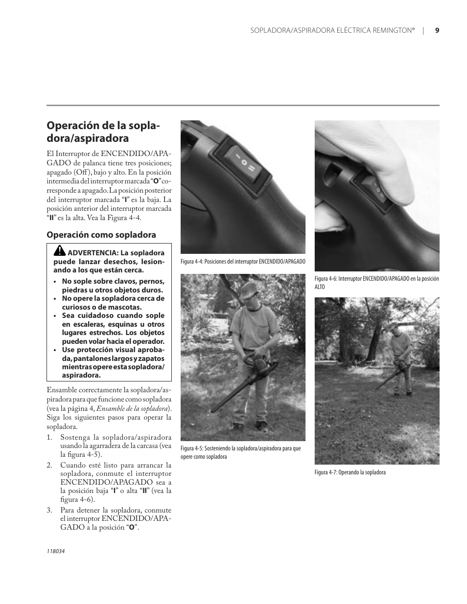 Operación de la sopla- dora/aspiradora | Remington BV12199A User Manual | Page 31 / 60