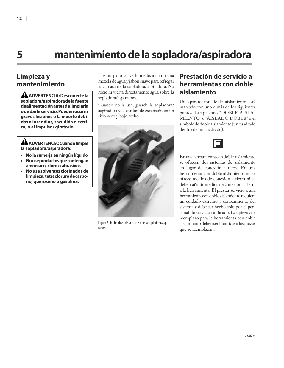 5mantenimiento de la sopladora/aspiradora, Limpieza y mantenimiento | Remington BV12199A User Manual | Page 34 / 60