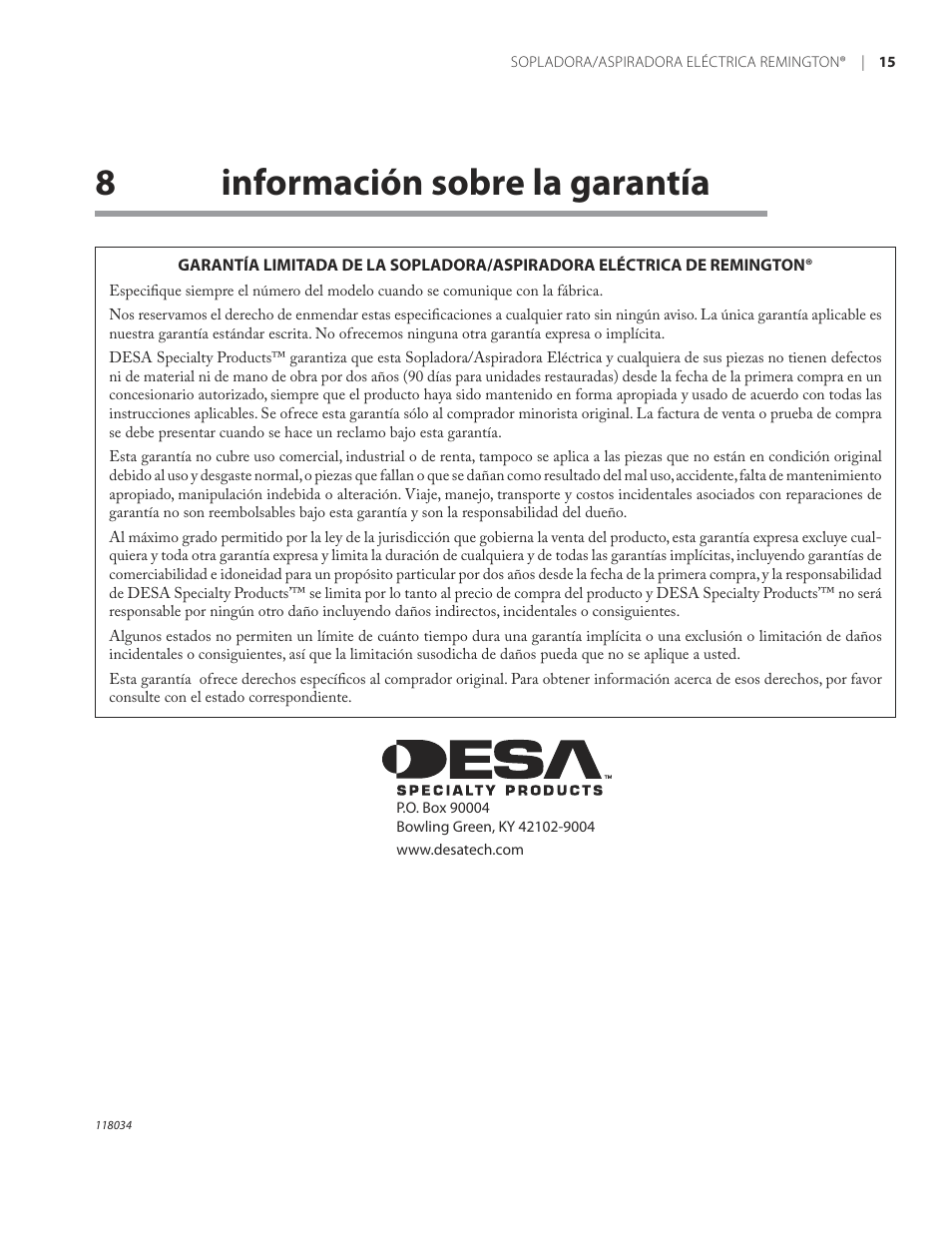 8información sobre la garantía | Remington BV12199A User Manual | Page 37 / 60