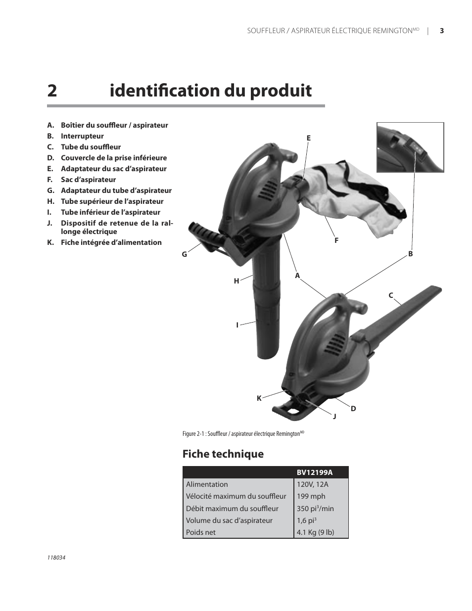 2identiﬁcation du produit, Fiche technique | Remington BV12199A User Manual | Page 45 / 60