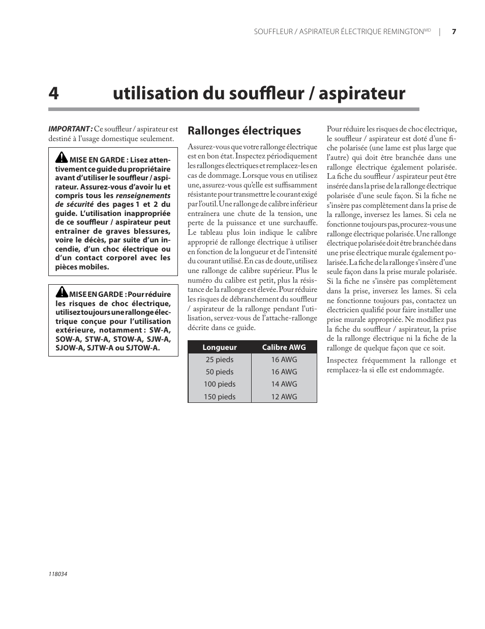 4utilisation du souﬄeur / aspirateur, Rallonges électriques | Remington BV12199A User Manual | Page 49 / 60