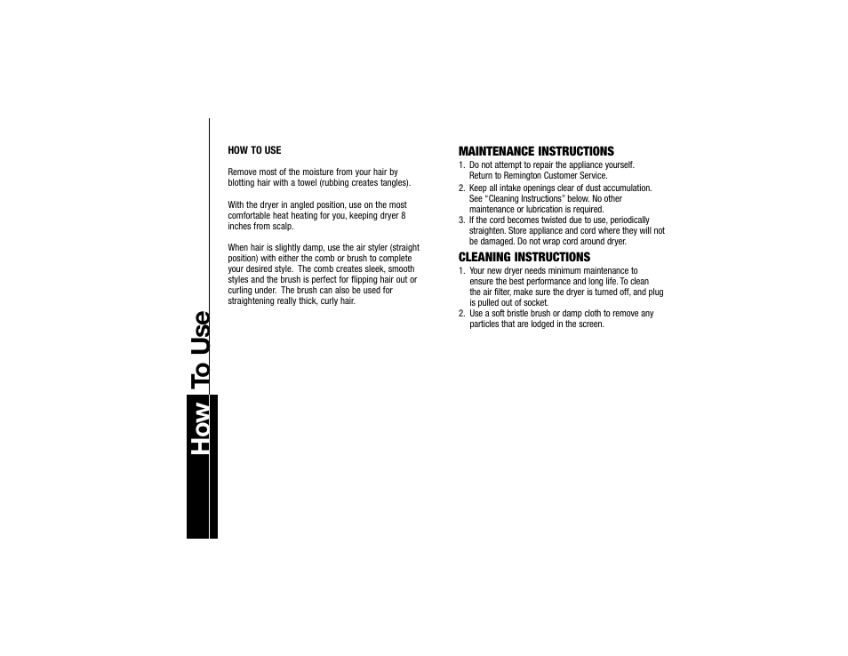 How t o use | Remington DS-1000 User Manual | Page 5 / 6