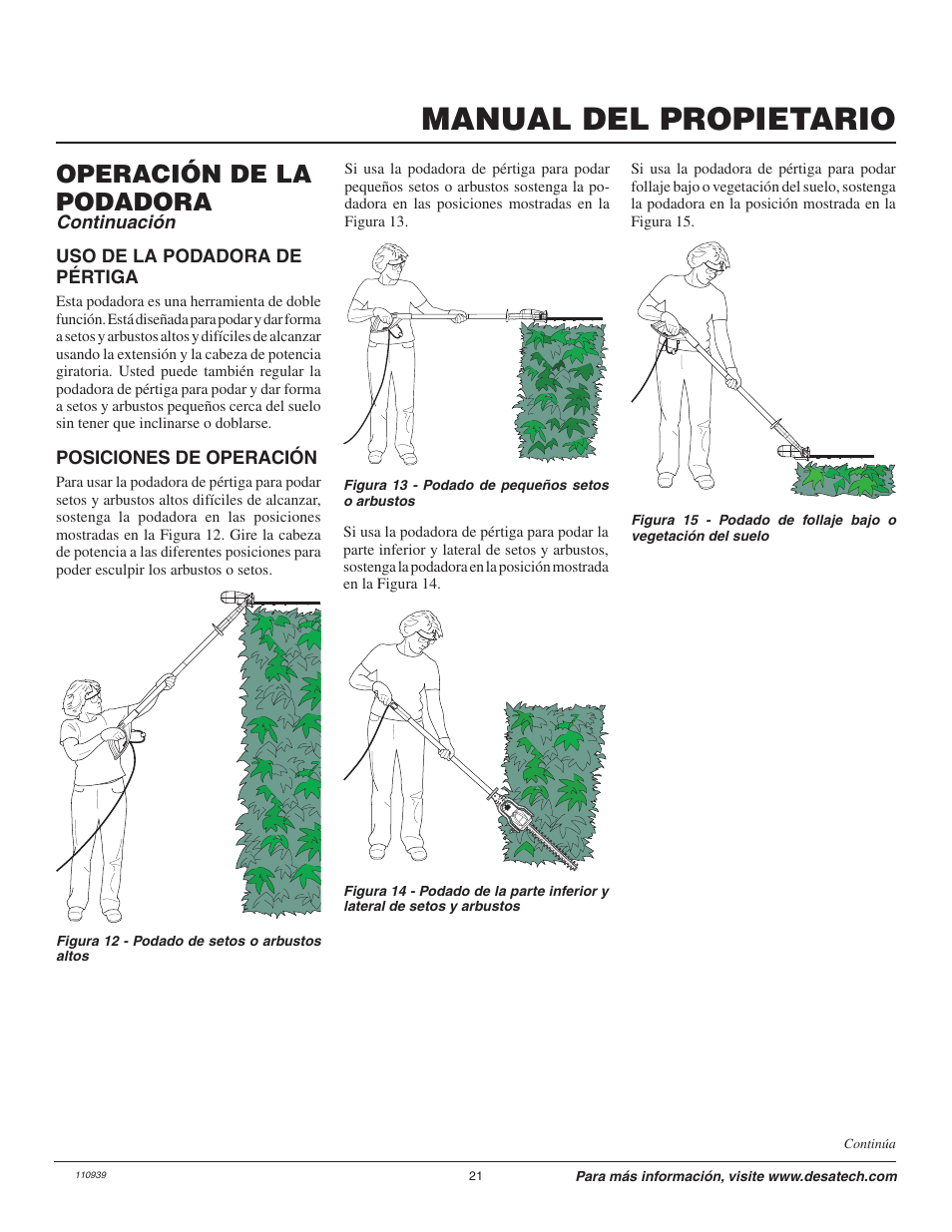 Manual del propietario, Operación de la podadora | Remington 117535-01 User Manual | Page 21 / 44