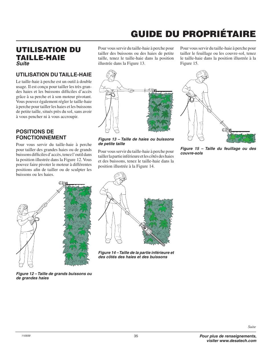 Guide du propriétaire, Utilisation du taille-haie | Remington 117535-01 User Manual | Page 35 / 44