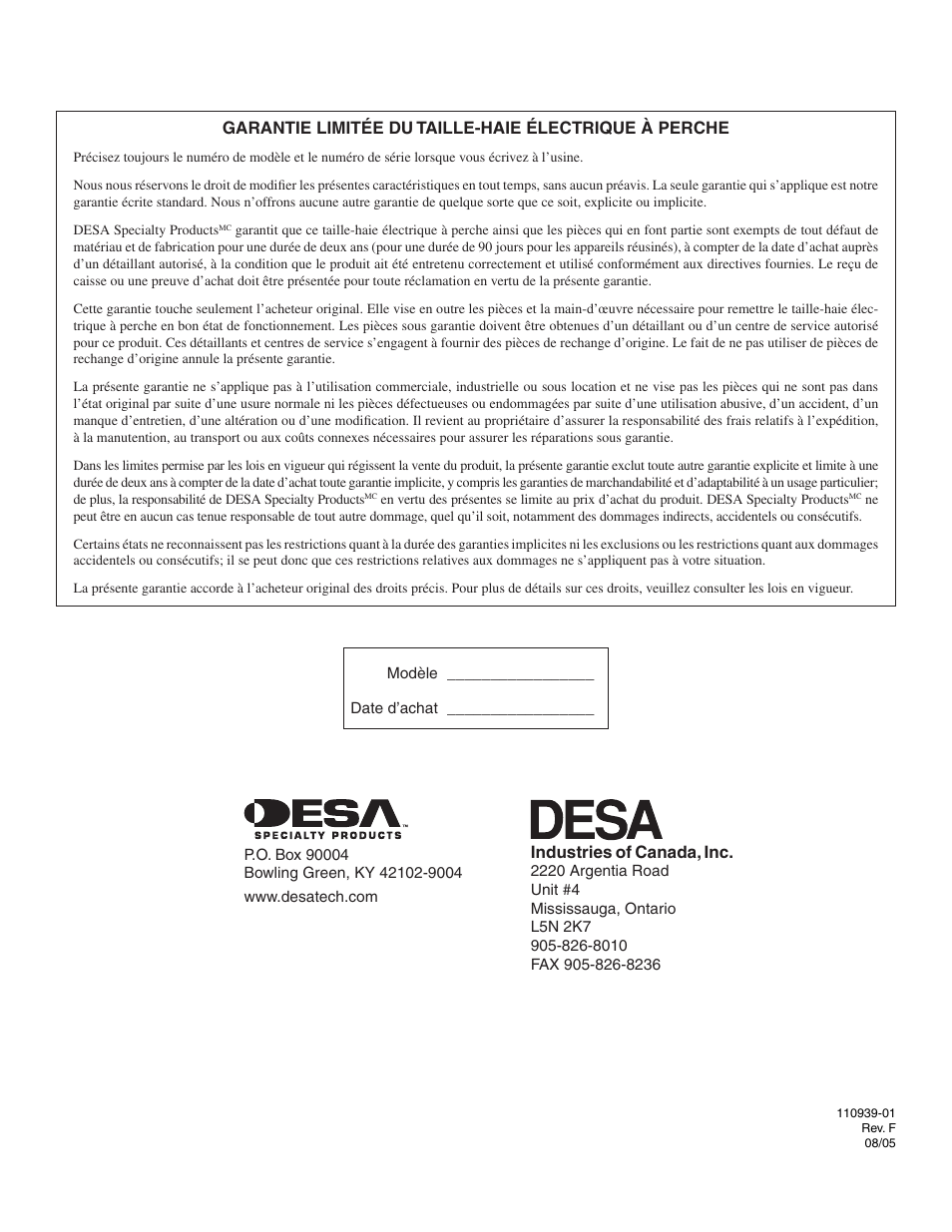 Industries of canada, inc | Remington 117535-01 User Manual | Page 44 / 44