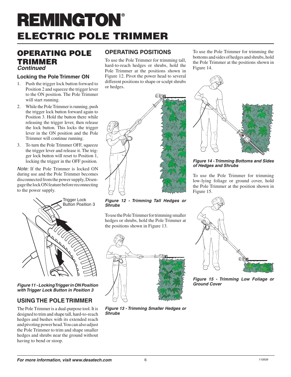 Electric pole trimmer, Operating pole trimmer | Remington 117535-01 User Manual | Page 6 / 44
