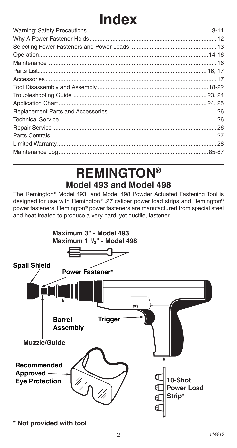 Index, Remington | Remington 498 User Manual | Page 2 / 88