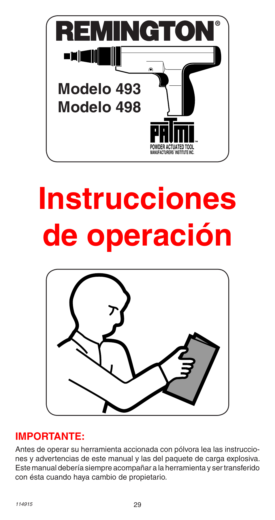Instrucciones de operación | Remington 498 User Manual | Page 29 / 88