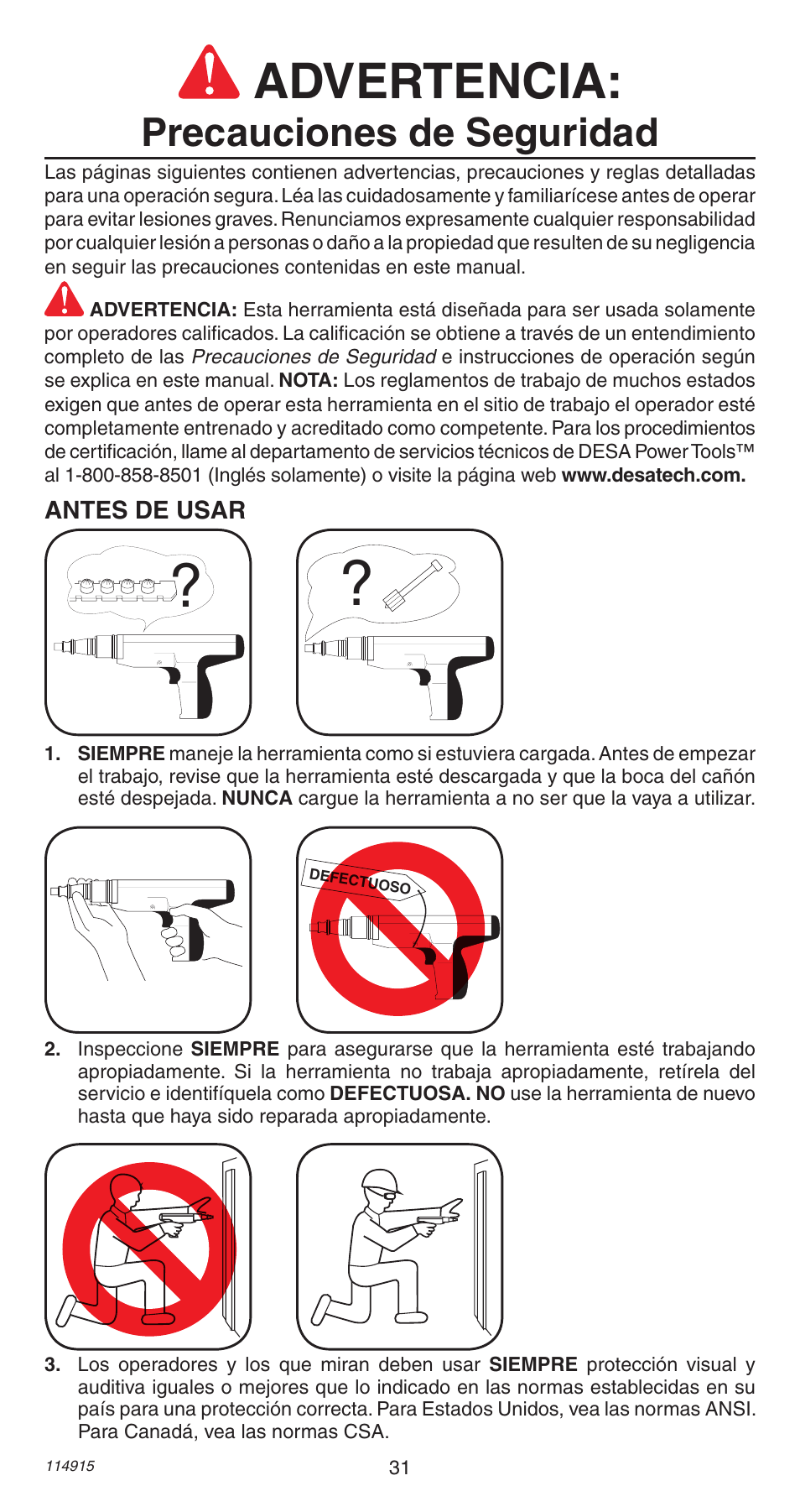 Advertencia, Precauciones de seguridad | Remington 498 User Manual | Page 31 / 88