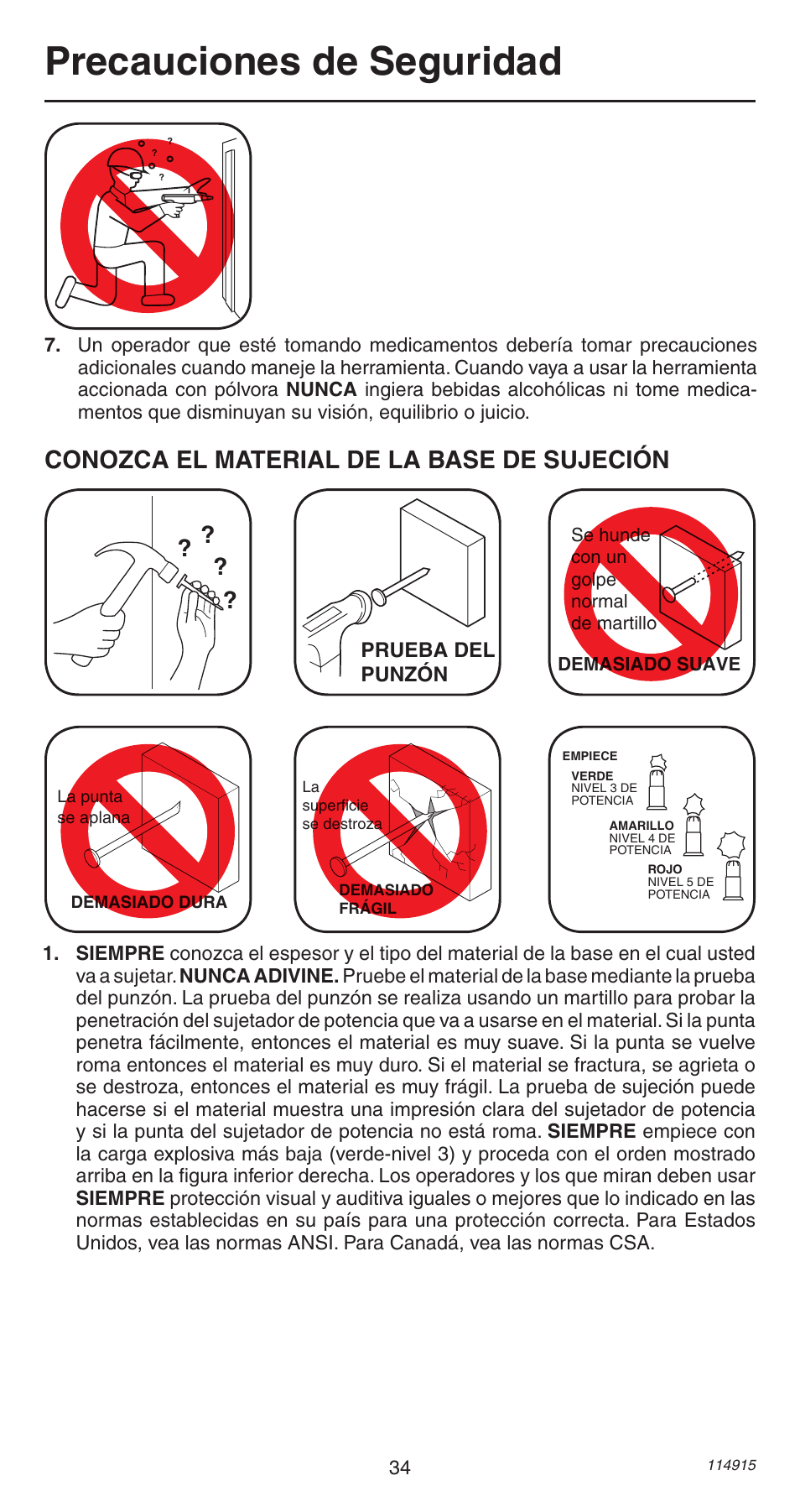 Precauciones de seguridad, Conozca el material de la base de sujeción | Remington 498 User Manual | Page 34 / 88