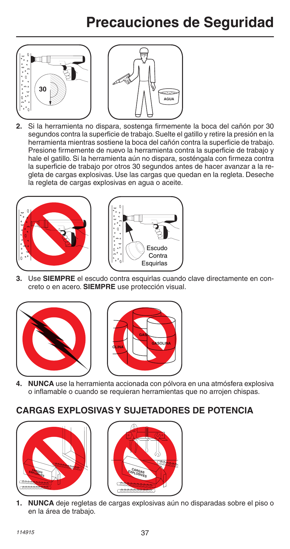 Precauciones de seguridad, Cargas explosivas y sujetadores de potencia | Remington 498 User Manual | Page 37 / 88