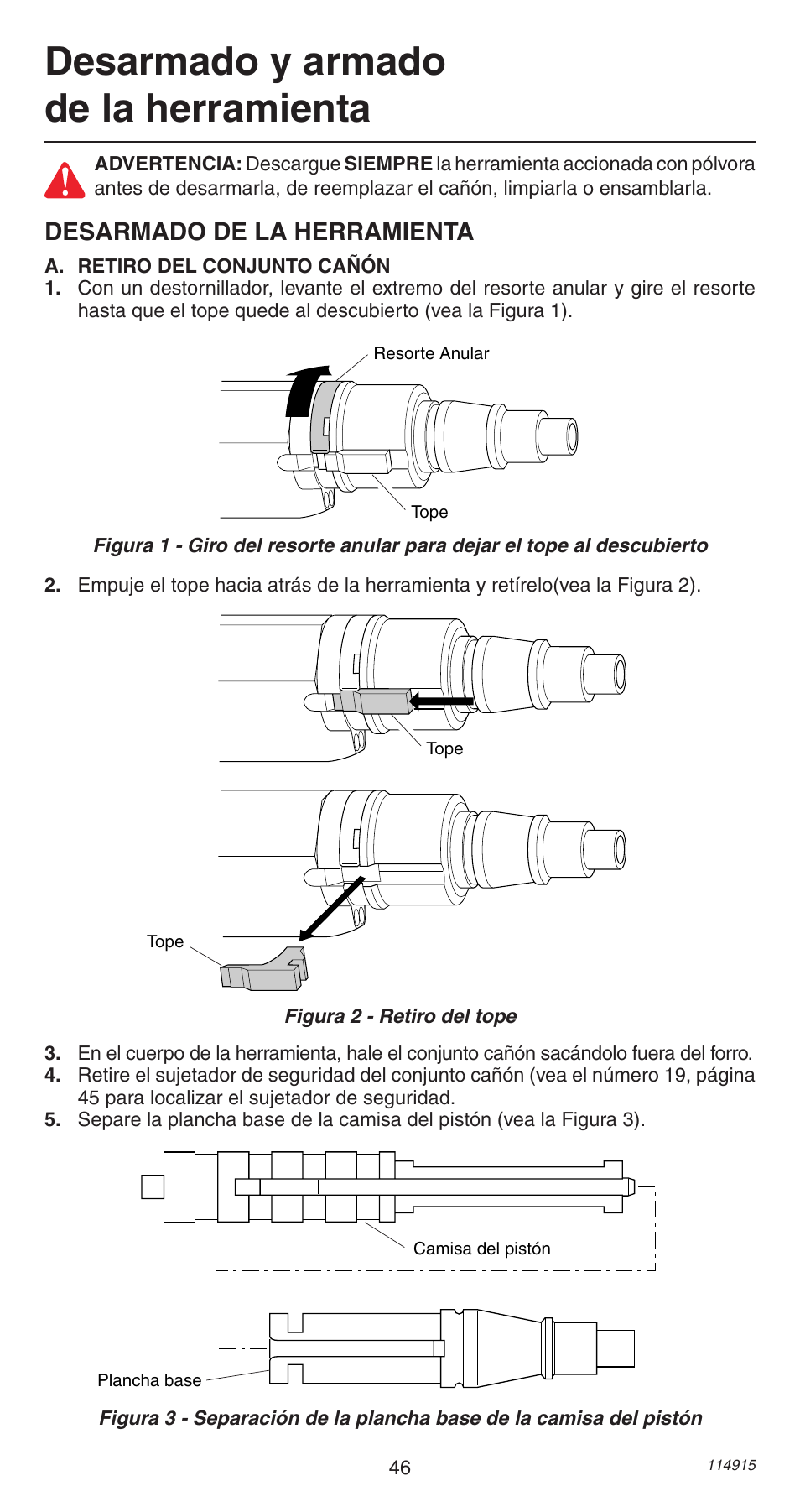 Desarmado y armado de la herramienta, Desarmado de la herramienta | Remington 498 User Manual | Page 46 / 88