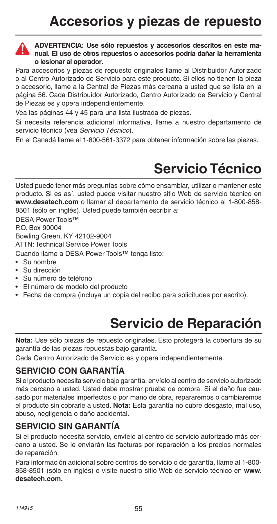 Servicio técnico | Remington 498 User Manual | Page 55 / 88