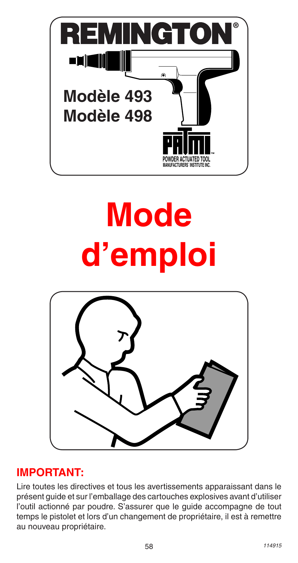 Mode d’emploi | Remington 498 User Manual | Page 58 / 88