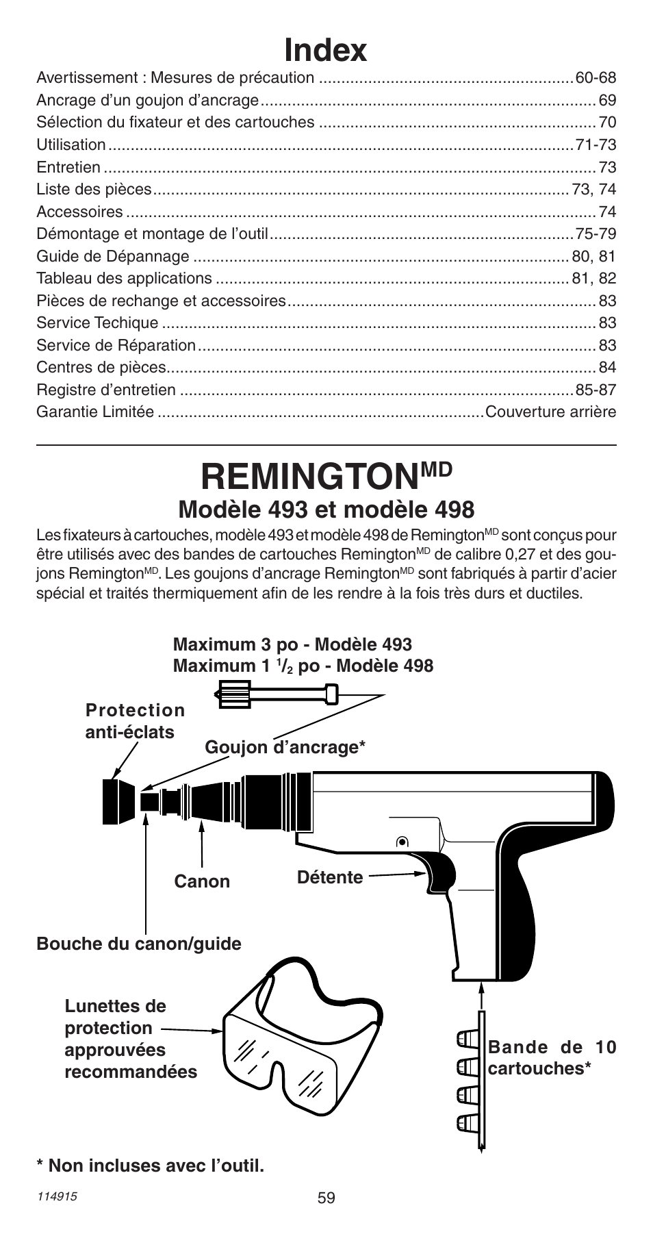 Remington, Index | Remington 498 User Manual | Page 59 / 88