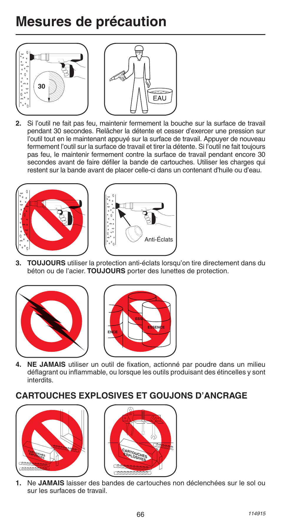 Mesures de précaution, Cartouches explosives et goujons d’ancrage | Remington 498 User Manual | Page 66 / 88